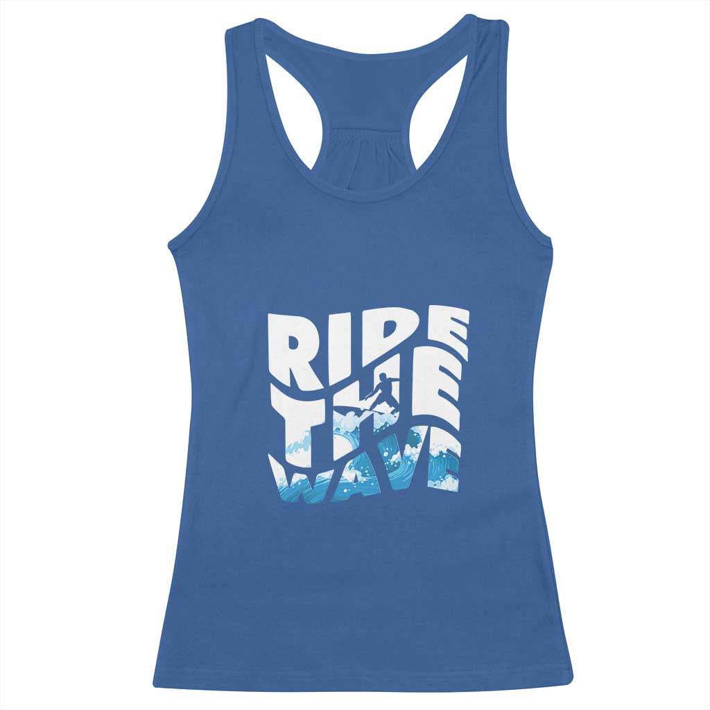 Surfing Racerback Tank Top Ride The Wave Surfer Boardsport Wave - Wonder Print Shop