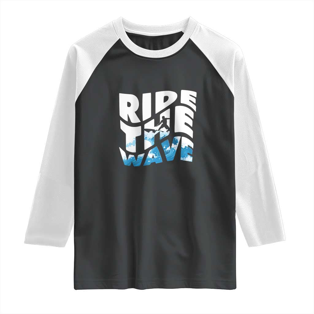 Surfing Raglan Shirt Ride The Wave Surfer Boardsport Wave - Wonder Print Shop