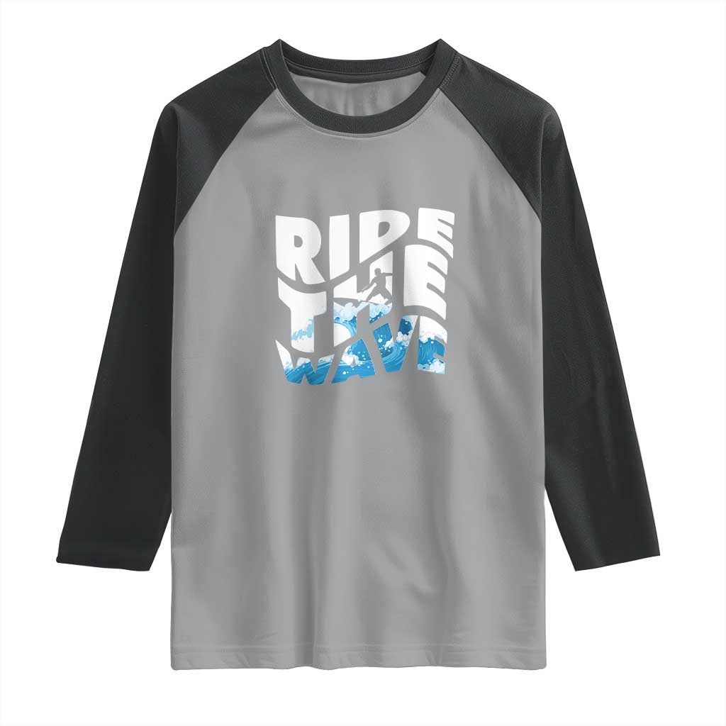 Surfing Raglan Shirt Ride The Wave Surfer Boardsport Wave - Wonder Print Shop