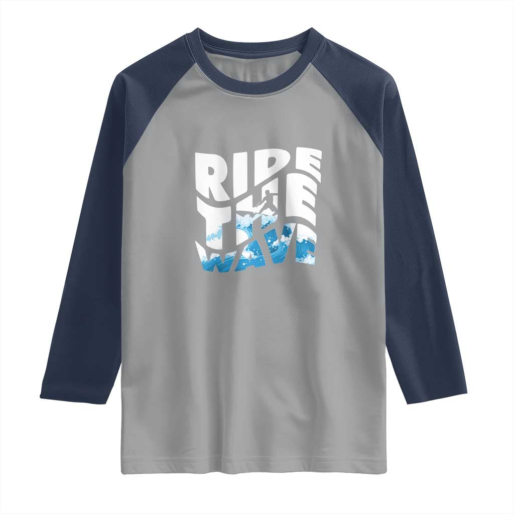 Surfing Raglan Shirt Ride The Wave Surfer Boardsport Wave - Wonder Print Shop