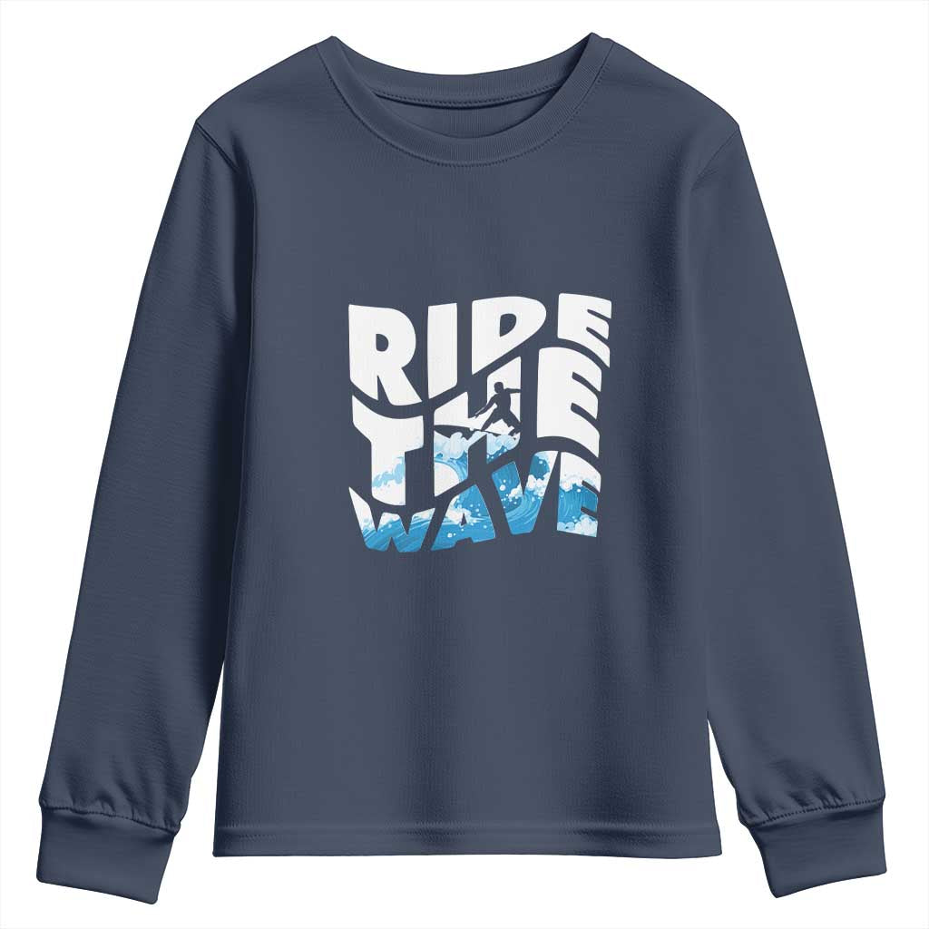 Surfing Youth Sweatshirt Ride The Wave Surfer Boardsport Wave - Wonder Print Shop