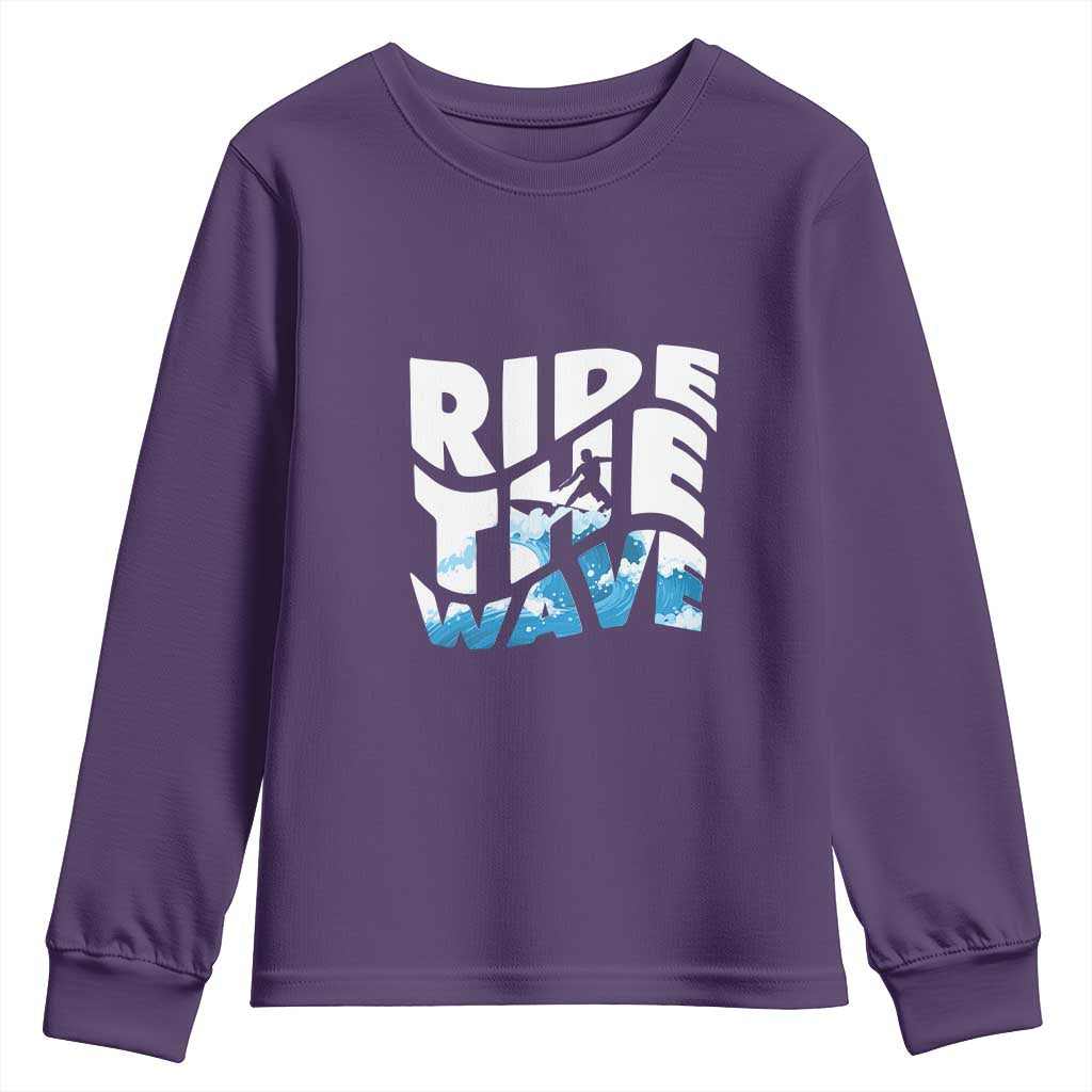 Surfing Youth Sweatshirt Ride The Wave Surfer Boardsport Wave - Wonder Print Shop