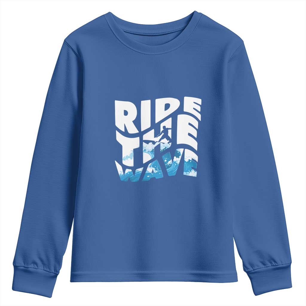 Surfing Youth Sweatshirt Ride The Wave Surfer Boardsport Wave - Wonder Print Shop