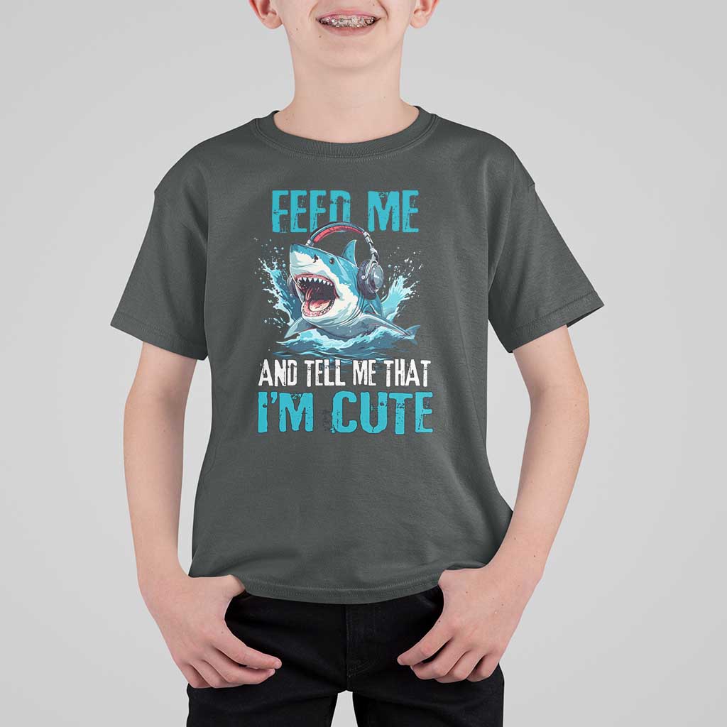 Shark Lover T Shirt For Kid Feed Me And Tell Me That I'm Cute Ocean - Wonder Print Shop