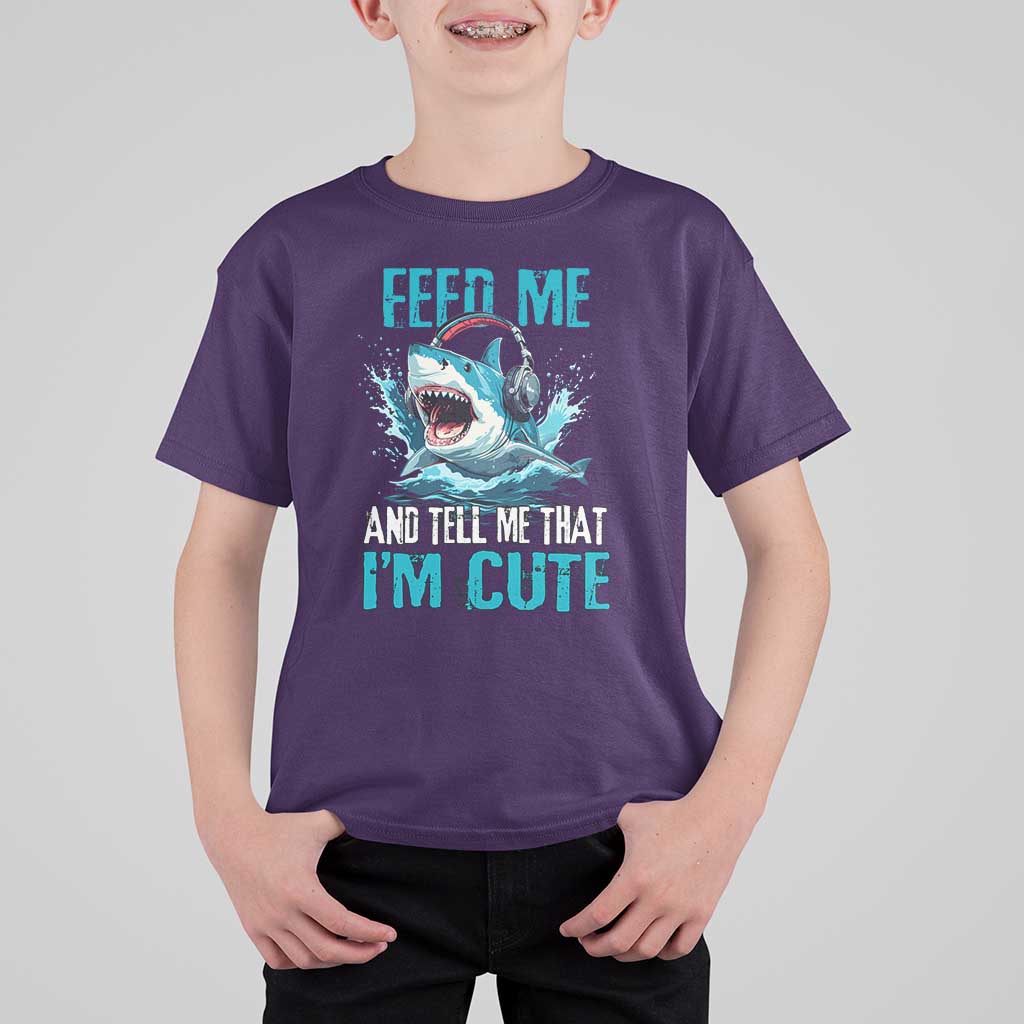 Shark Lover T Shirt For Kid Feed Me And Tell Me That I'm Cute Ocean - Wonder Print Shop