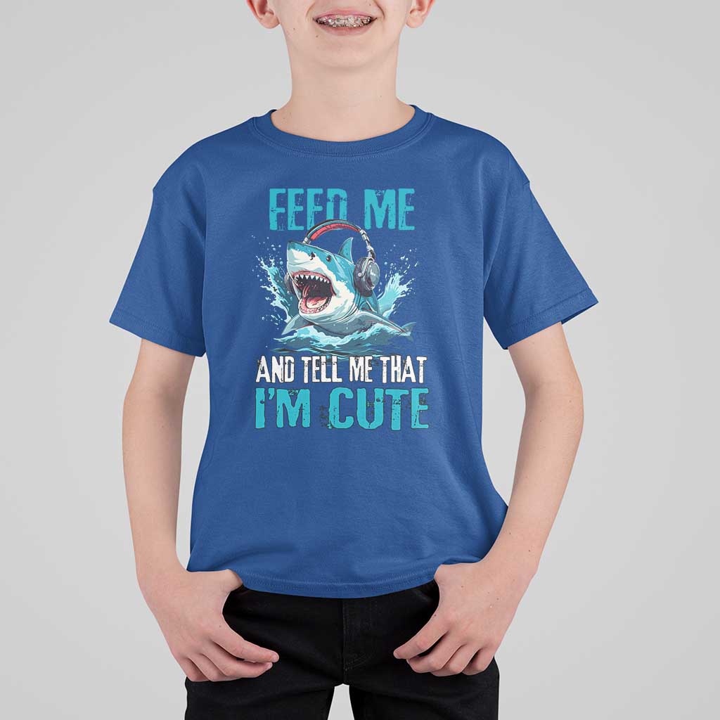 Shark Lover T Shirt For Kid Feed Me And Tell Me That I'm Cute Ocean - Wonder Print Shop