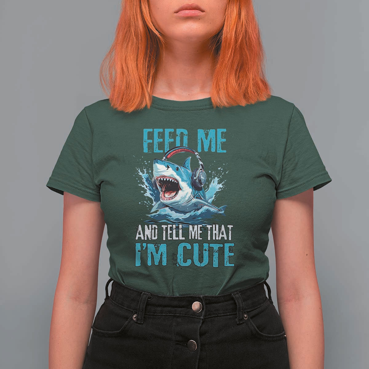 Shark Lover T Shirt For Women Feed Me And Tell Me That I'm Cute Ocean - Wonder Print Shop