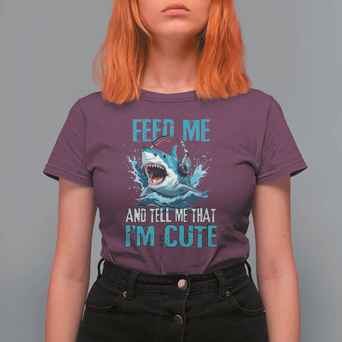 Shark Lover T Shirt For Women Feed Me And Tell Me That I'm Cute Ocean - Wonder Print Shop