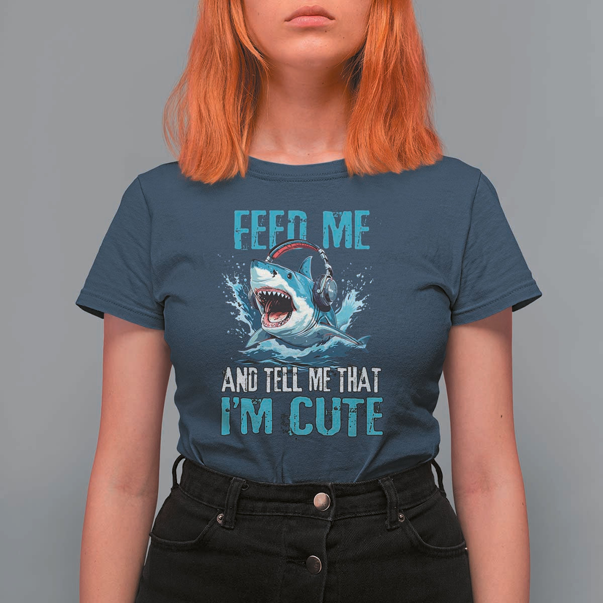 Shark Lover T Shirt For Women Feed Me And Tell Me That I'm Cute Ocean - Wonder Print Shop