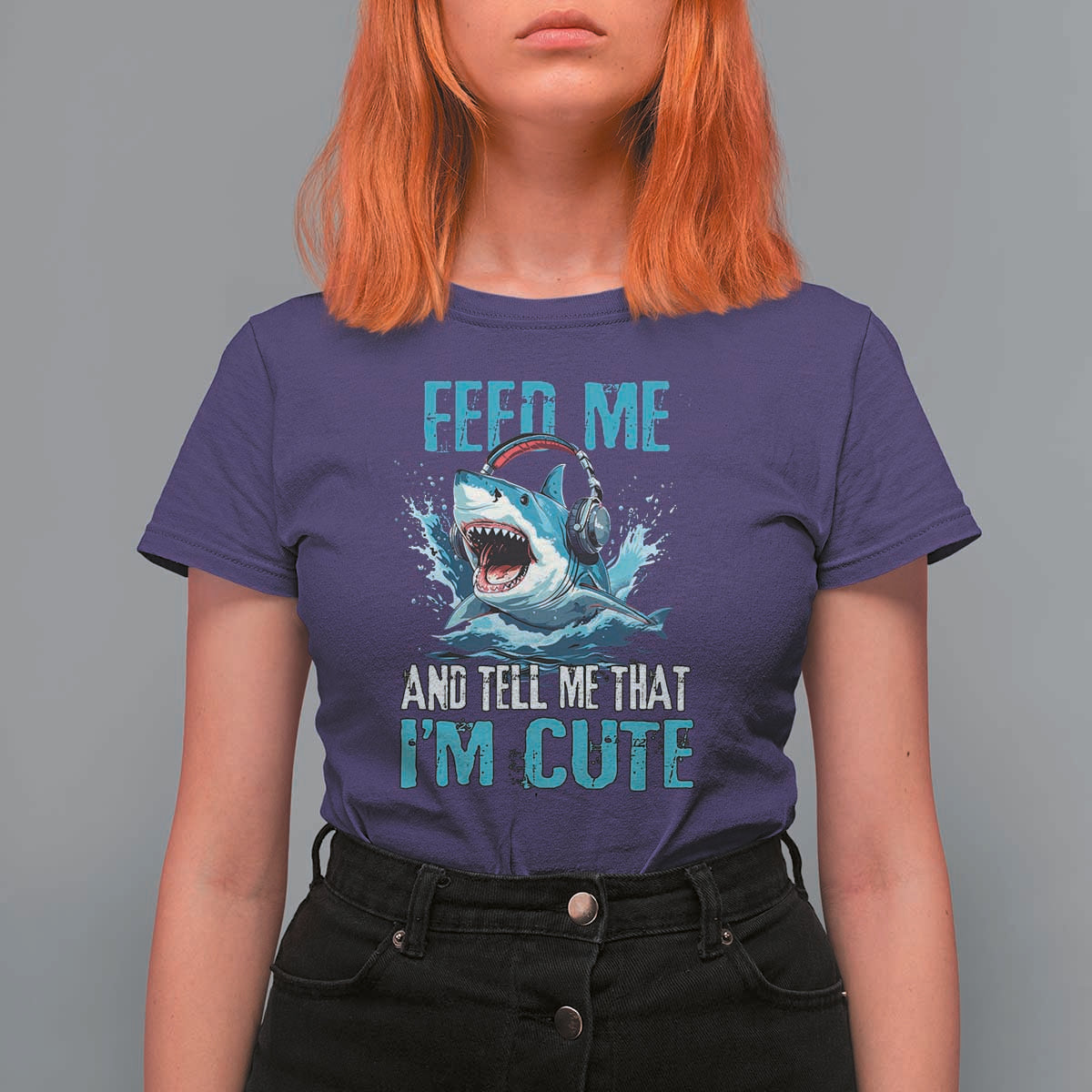 Shark Lover T Shirt For Women Feed Me And Tell Me That I'm Cute Ocean - Wonder Print Shop
