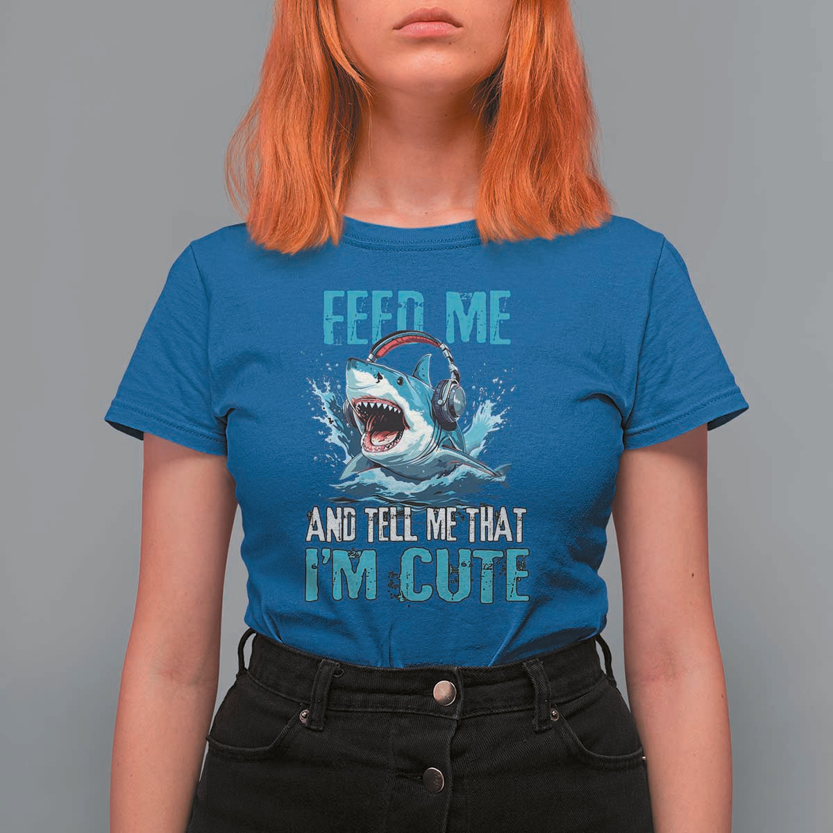 Shark Lover T Shirt For Women Feed Me And Tell Me That I'm Cute Ocean - Wonder Print Shop