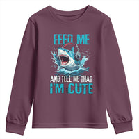 Shark Lover Youth Sweatshirt Feed Me And Tell Me That I'm Cute Ocean - Wonder Print Shop