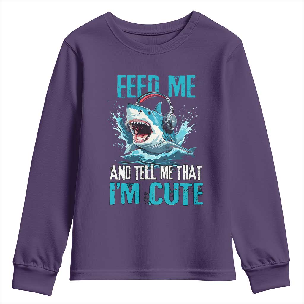 Shark Lover Youth Sweatshirt Feed Me And Tell Me That I'm Cute Ocean - Wonder Print Shop