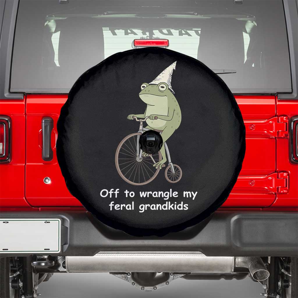 Off To Wrangle My Feral Grandkids Funny Grandparents Frog Spare Tire Cover