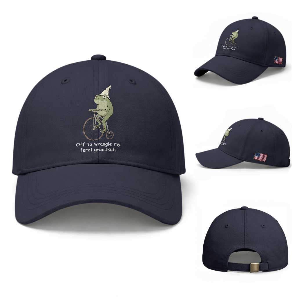 Off To Wrangle My Feral Grandkids Funny Grandparents Frog Baseball Cap