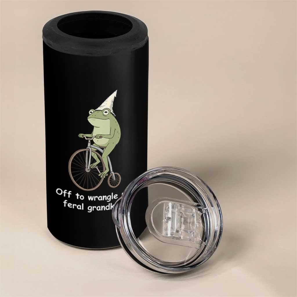 Off To Wrangle My Feral Grandkids Funny Grandparents Frog 4 in 1 Can Cooler Tumbler