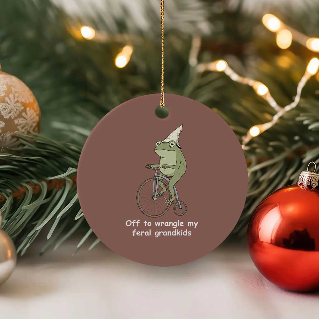 Off To Wrangle My Feral Grandkids Funny Grandparents Frog Ceramic Ornament