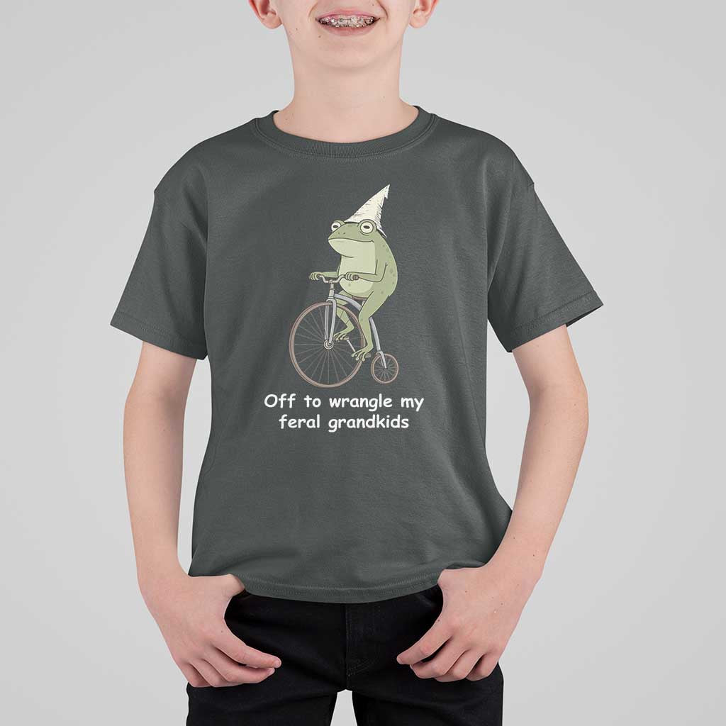 Off To Wrangle My Feral Grandkids Funny Grandparents Frog T Shirt For Kid