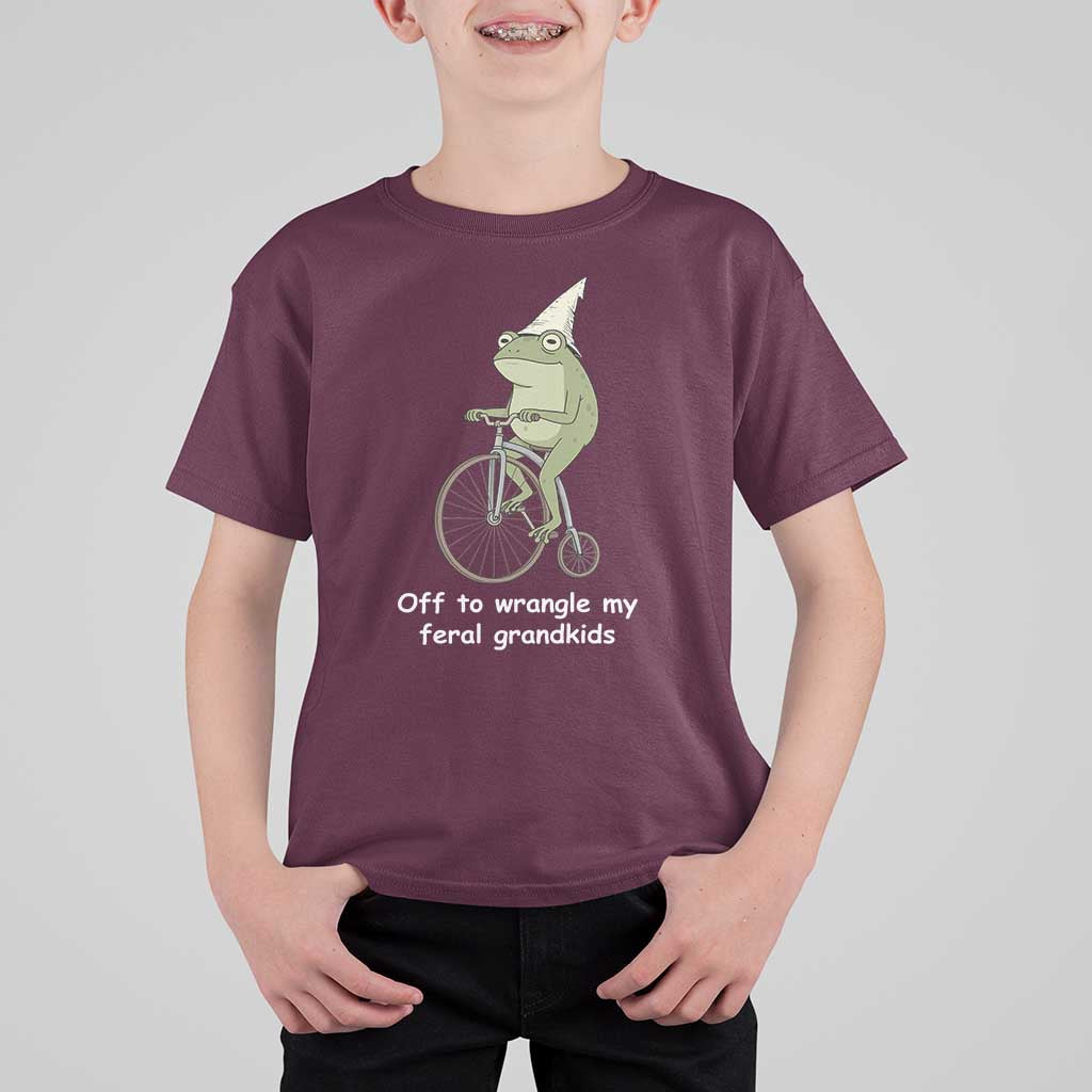 Off To Wrangle My Feral Grandkids Funny Grandparents Frog T Shirt For Kid