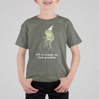 Off To Wrangle My Feral Grandkids Funny Grandparents Frog T Shirt For Kid