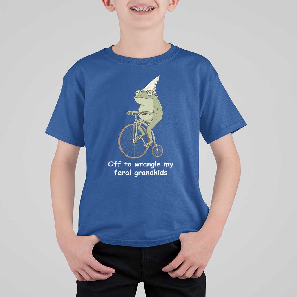 Off To Wrangle My Feral Grandkids Funny Grandparents Frog T Shirt For Kid