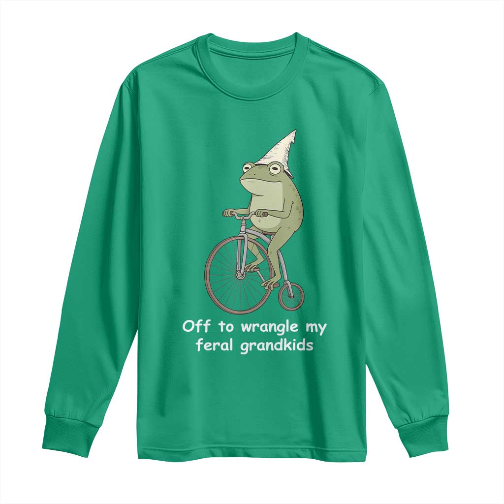 Off To Wrangle My Feral Grandkids Funny Grandparents Frog Long Sleeve Shirt