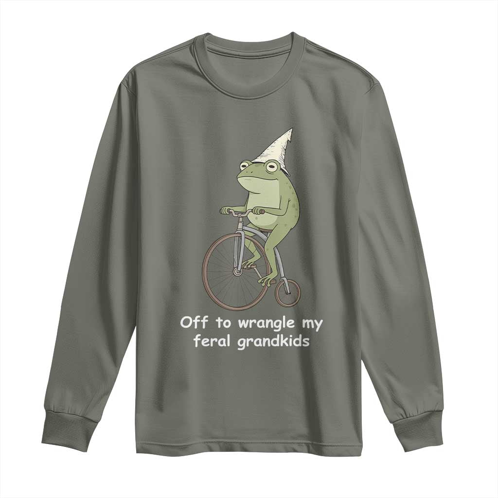 Off To Wrangle My Feral Grandkids Funny Grandparents Frog Long Sleeve Shirt