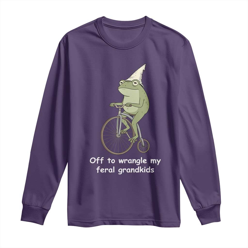 Off To Wrangle My Feral Grandkids Funny Grandparents Frog Long Sleeve Shirt