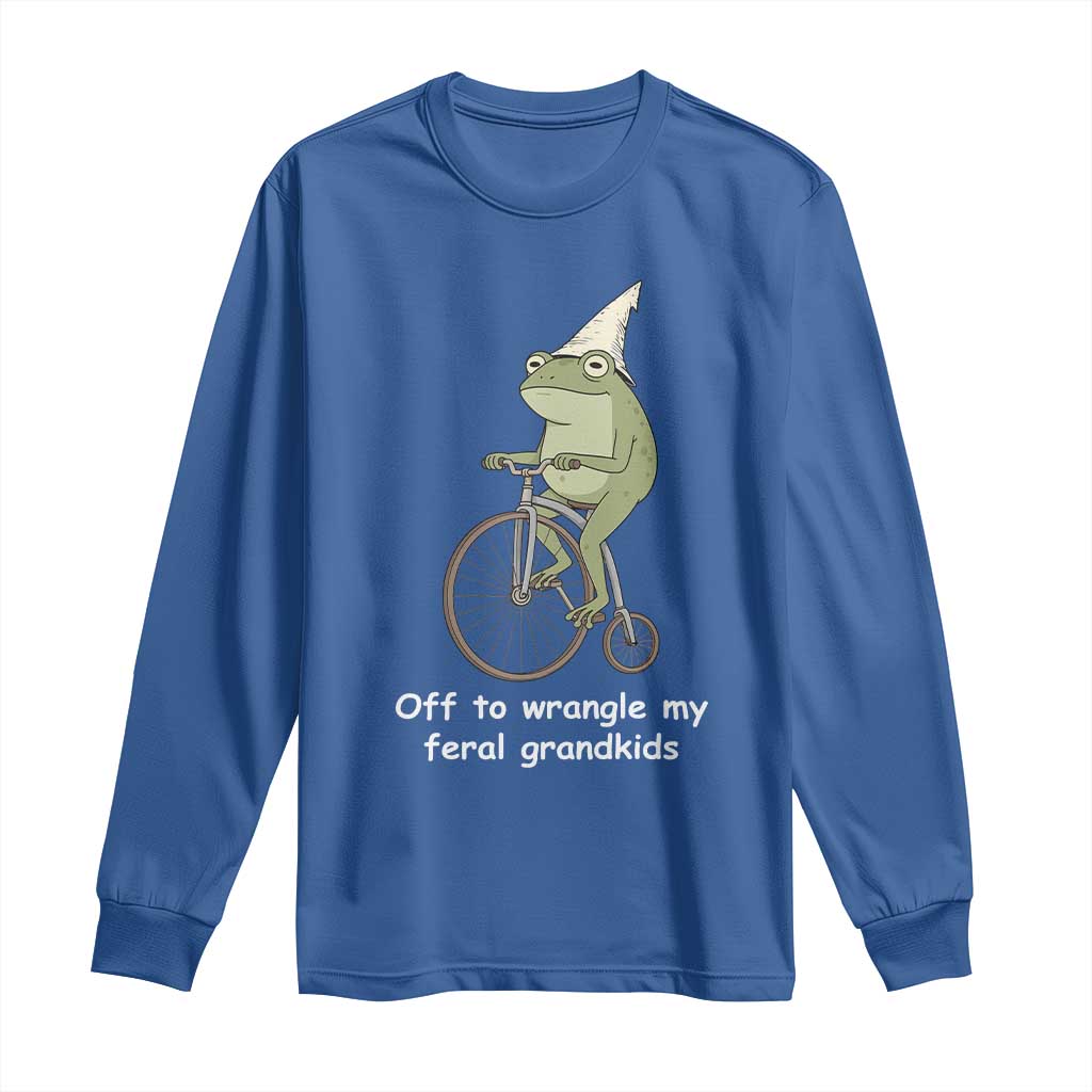 Off To Wrangle My Feral Grandkids Funny Grandparents Frog Long Sleeve Shirt
