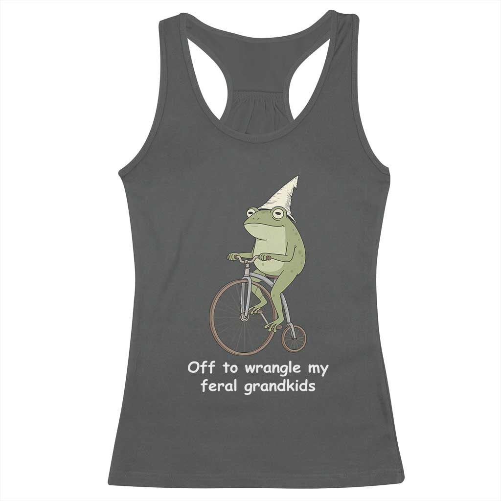 Off To Wrangle My Feral Grandkids Funny Grandparents Frog Racerback Tank Top