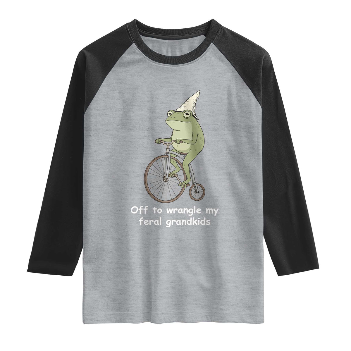 Off To Wrangle My Feral Grandkids Funny Grandparents Frog Raglan Shirt