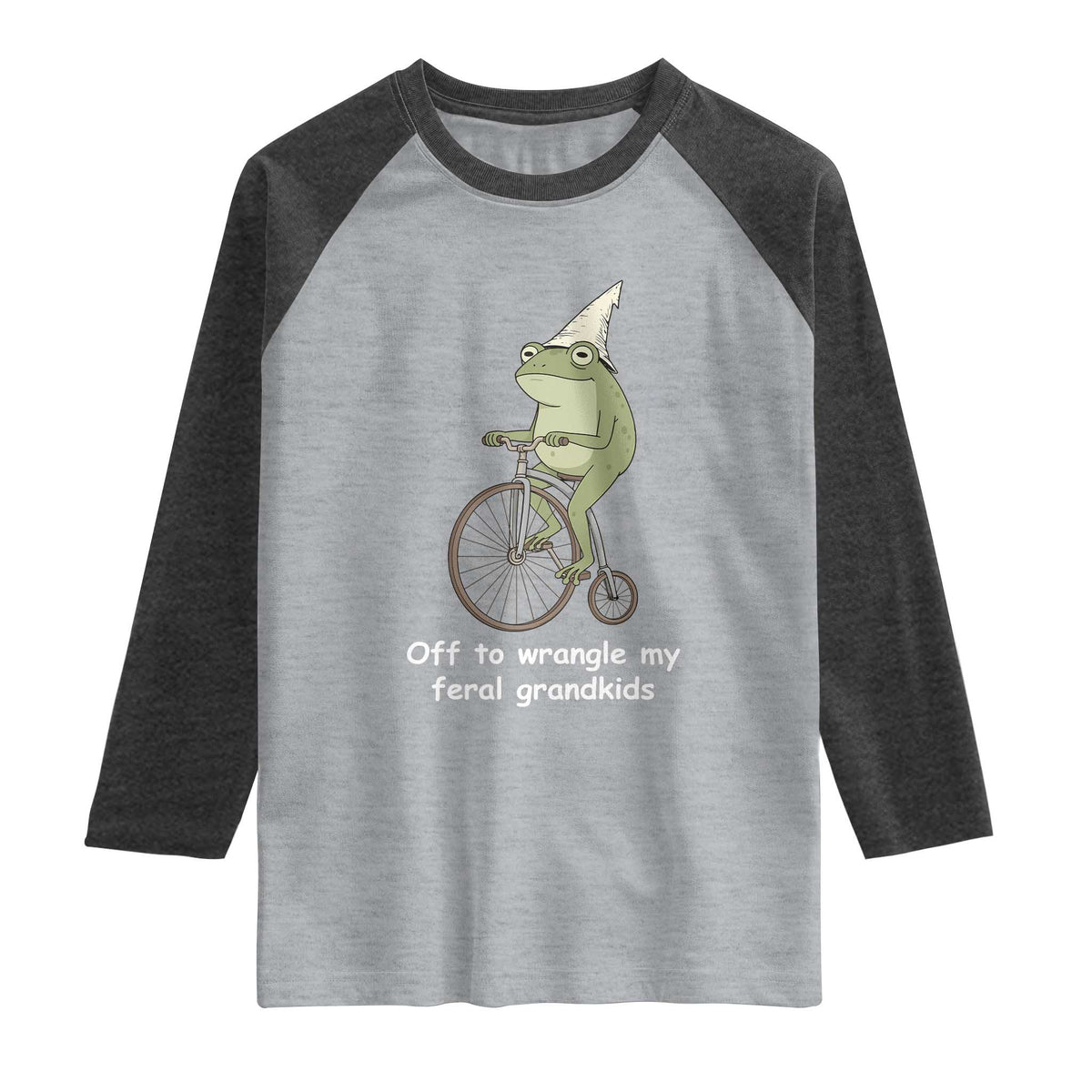 Off To Wrangle My Feral Grandkids Funny Grandparents Frog Raglan Shirt
