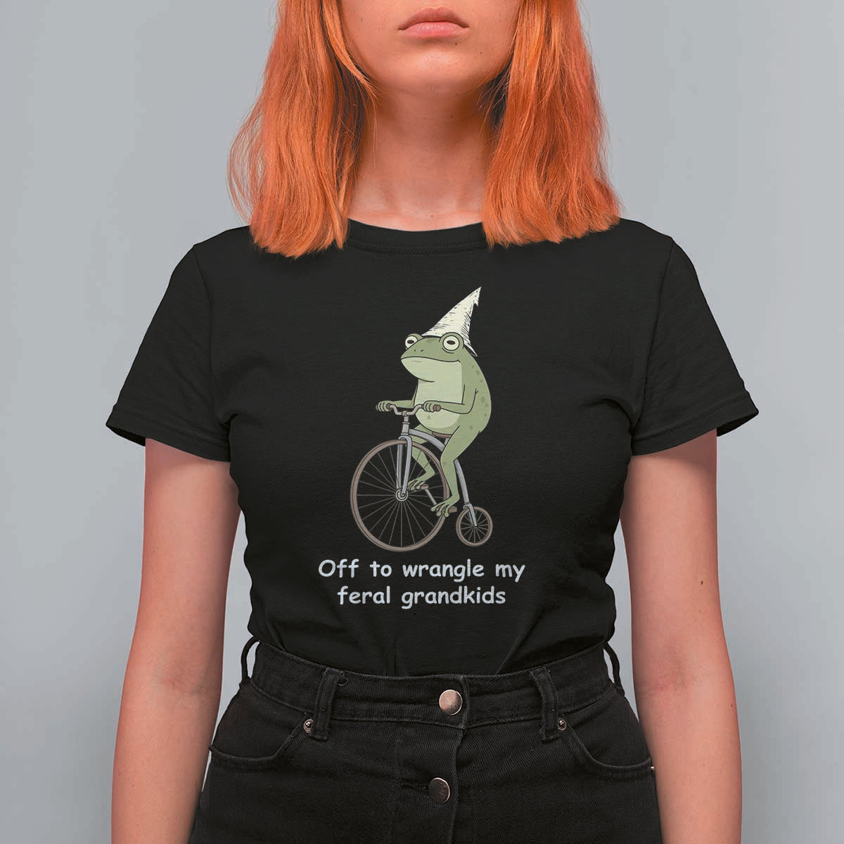 Off To Wrangle My Feral Grandkids Funny Grandparents Frog T Shirt For Women