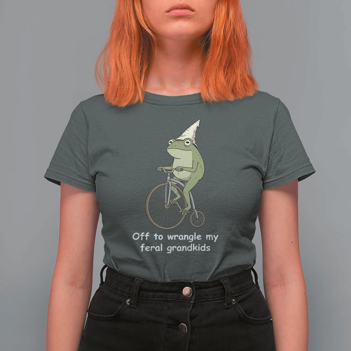 Off To Wrangle My Feral Grandkids Funny Grandparents Frog T Shirt For Women