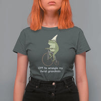 Off To Wrangle My Feral Grandkids Funny Grandparents Frog T Shirt For Women