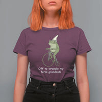 Off To Wrangle My Feral Grandkids Funny Grandparents Frog T Shirt For Women