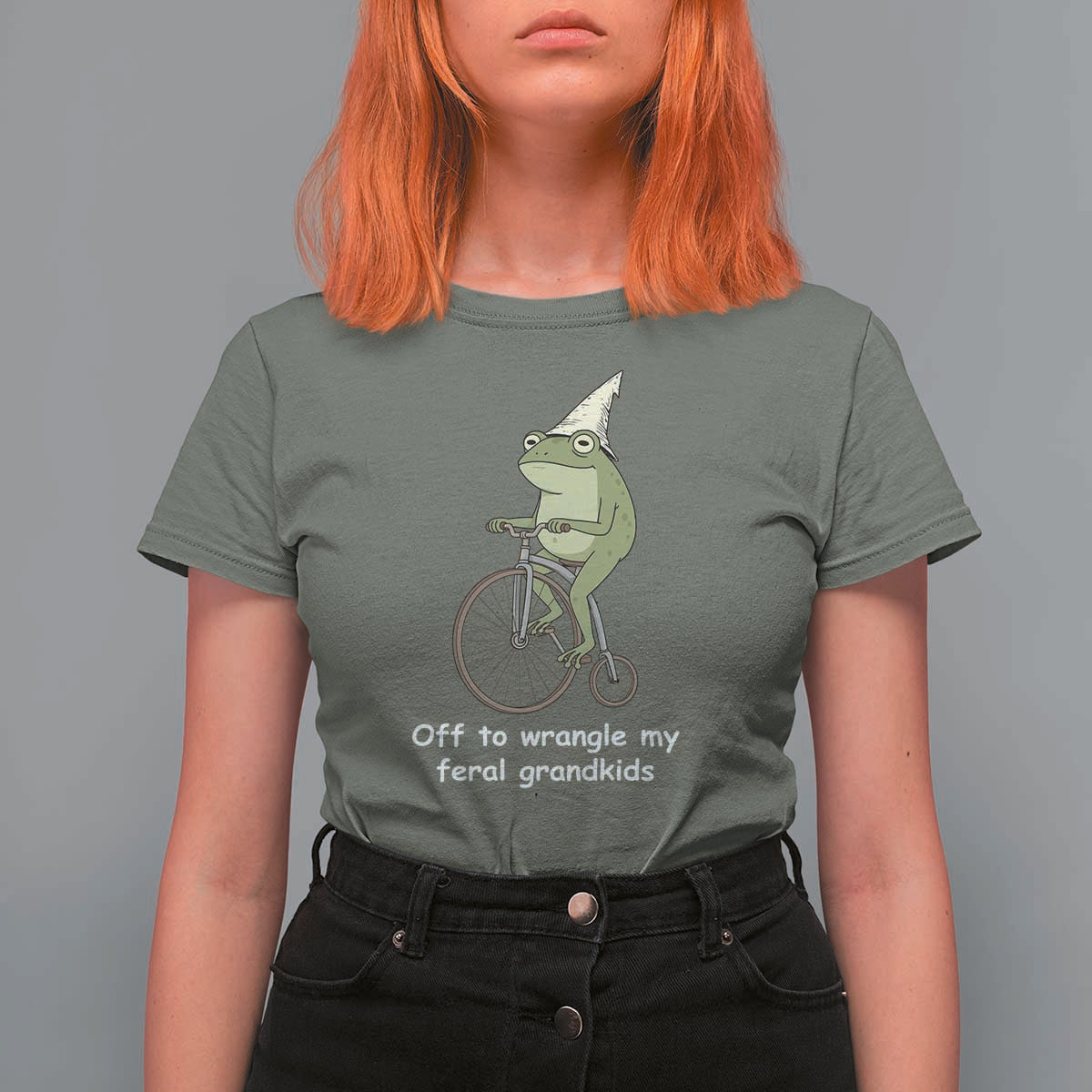 Off To Wrangle My Feral Grandkids Funny Grandparents Frog T Shirt For Women