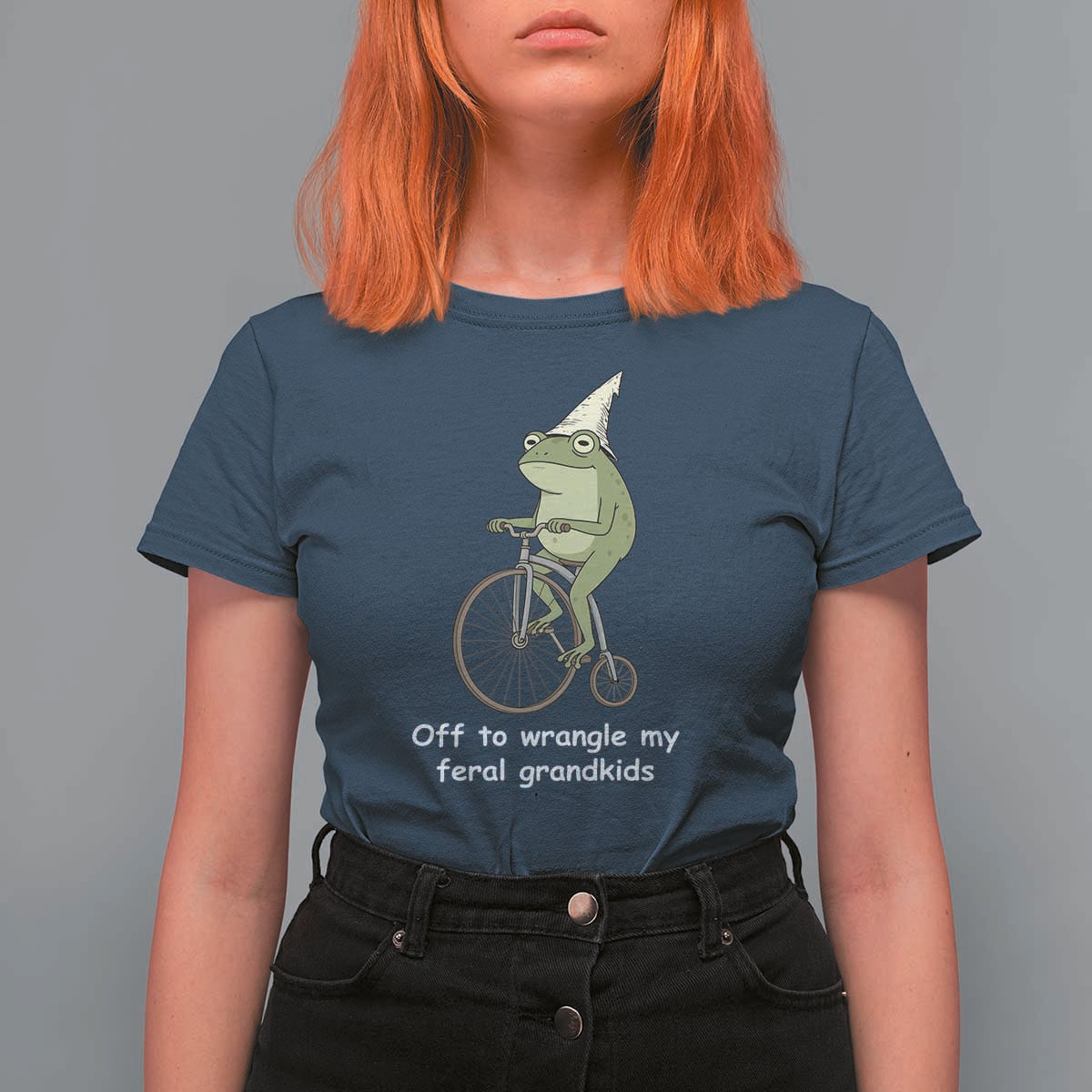 Off To Wrangle My Feral Grandkids Funny Grandparents Frog T Shirt For Women