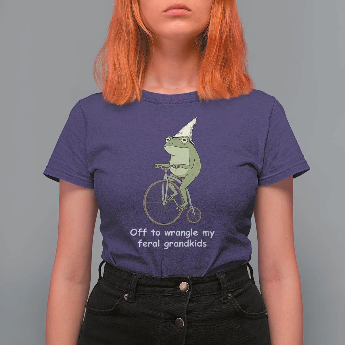 Off To Wrangle My Feral Grandkids Funny Grandparents Frog T Shirt For Women