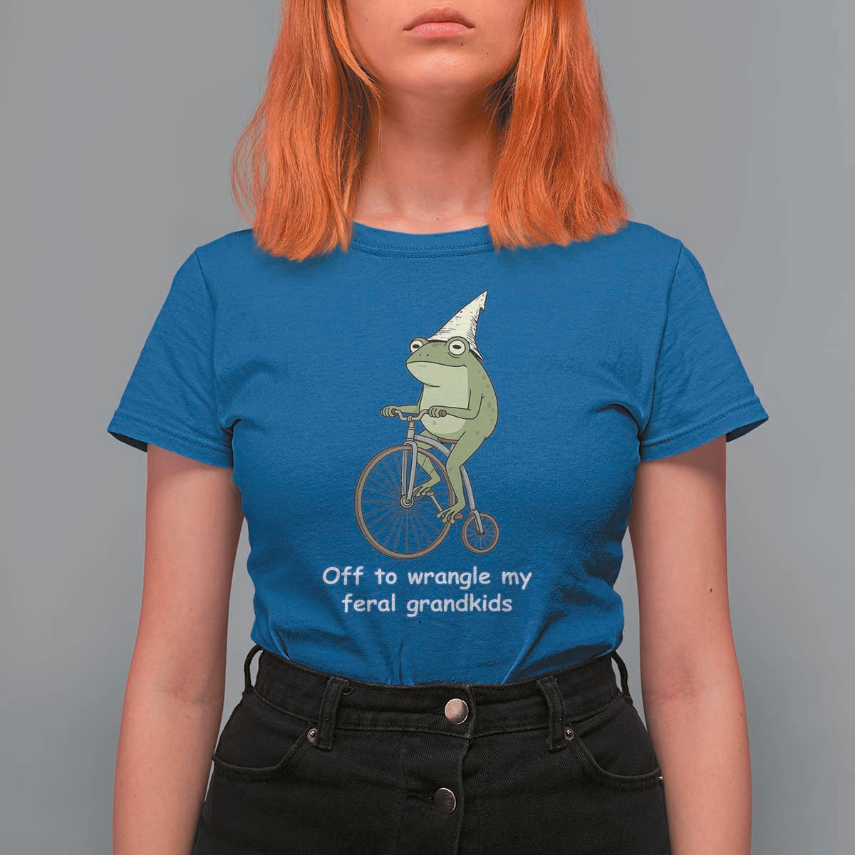 Off To Wrangle My Feral Grandkids Funny Grandparents Frog T Shirt For Women