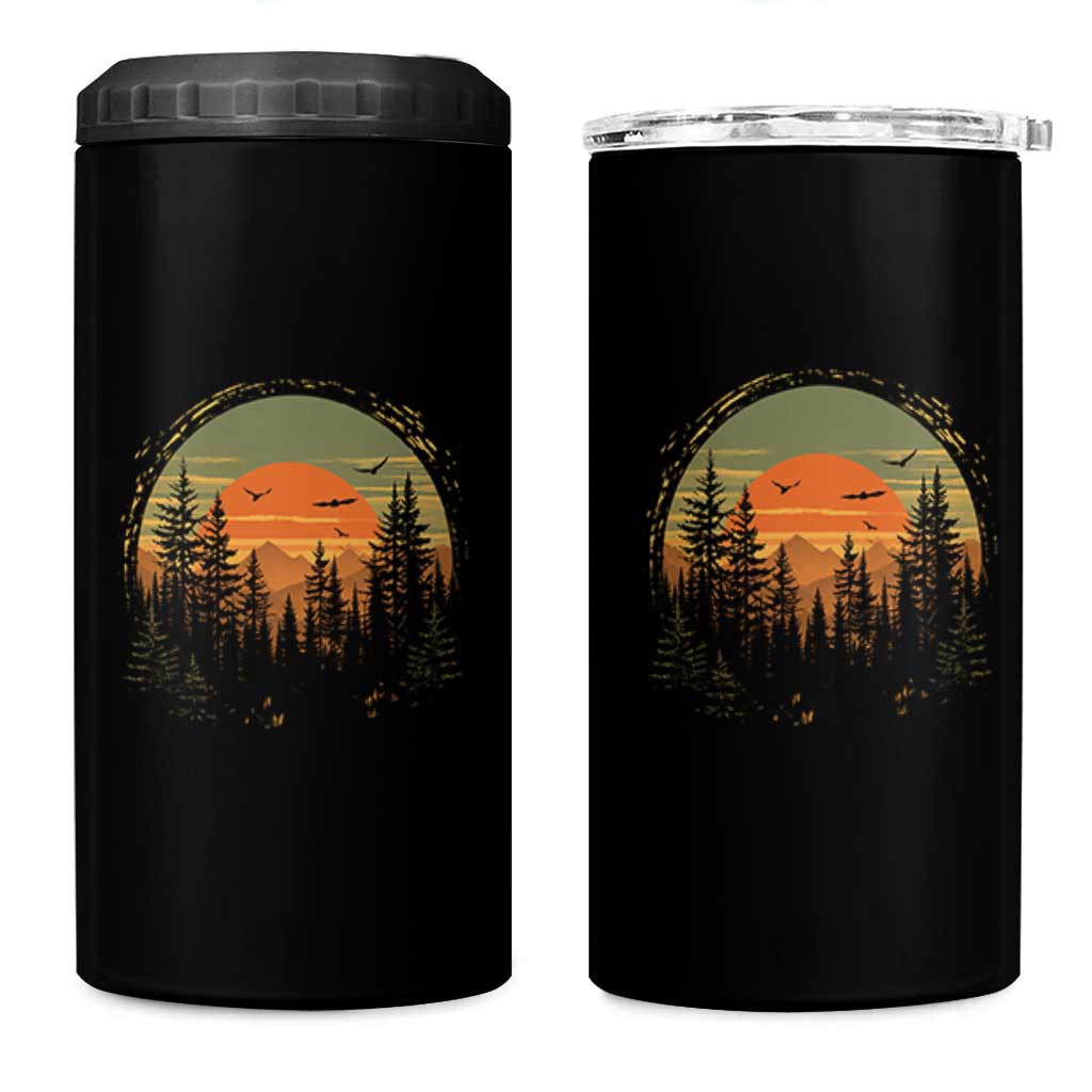Retro Forest Trees Outdoors Nature Lover 4 in 1 Can Cooler Tumbler