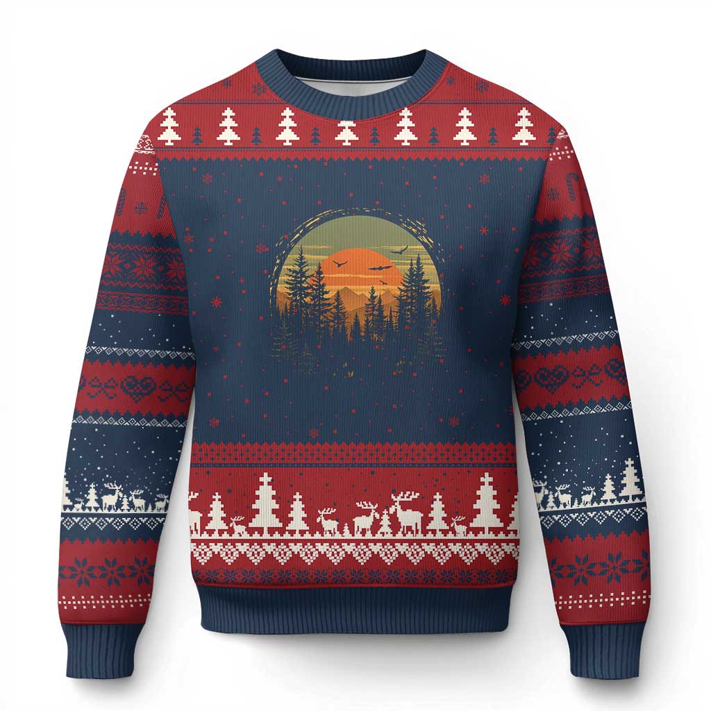 Retro Forest Trees Outdoors Nature Lover Ugly Christmas Sweater