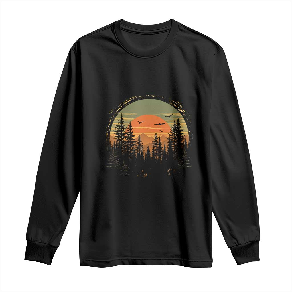 Retro Forest Trees Outdoors Nature Lover Long Sleeve Shirt
