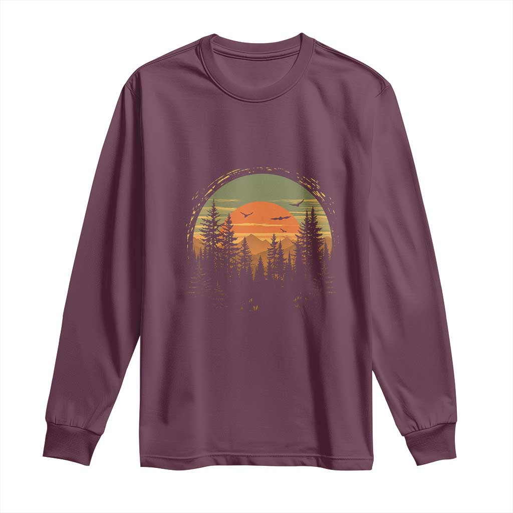 Retro Forest Trees Outdoors Nature Lover Long Sleeve Shirt