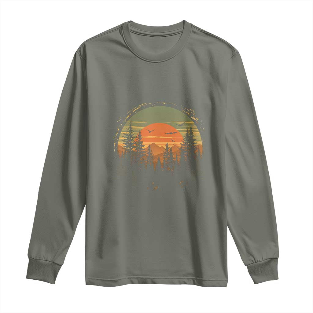 Retro Forest Trees Outdoors Nature Lover Long Sleeve Shirt