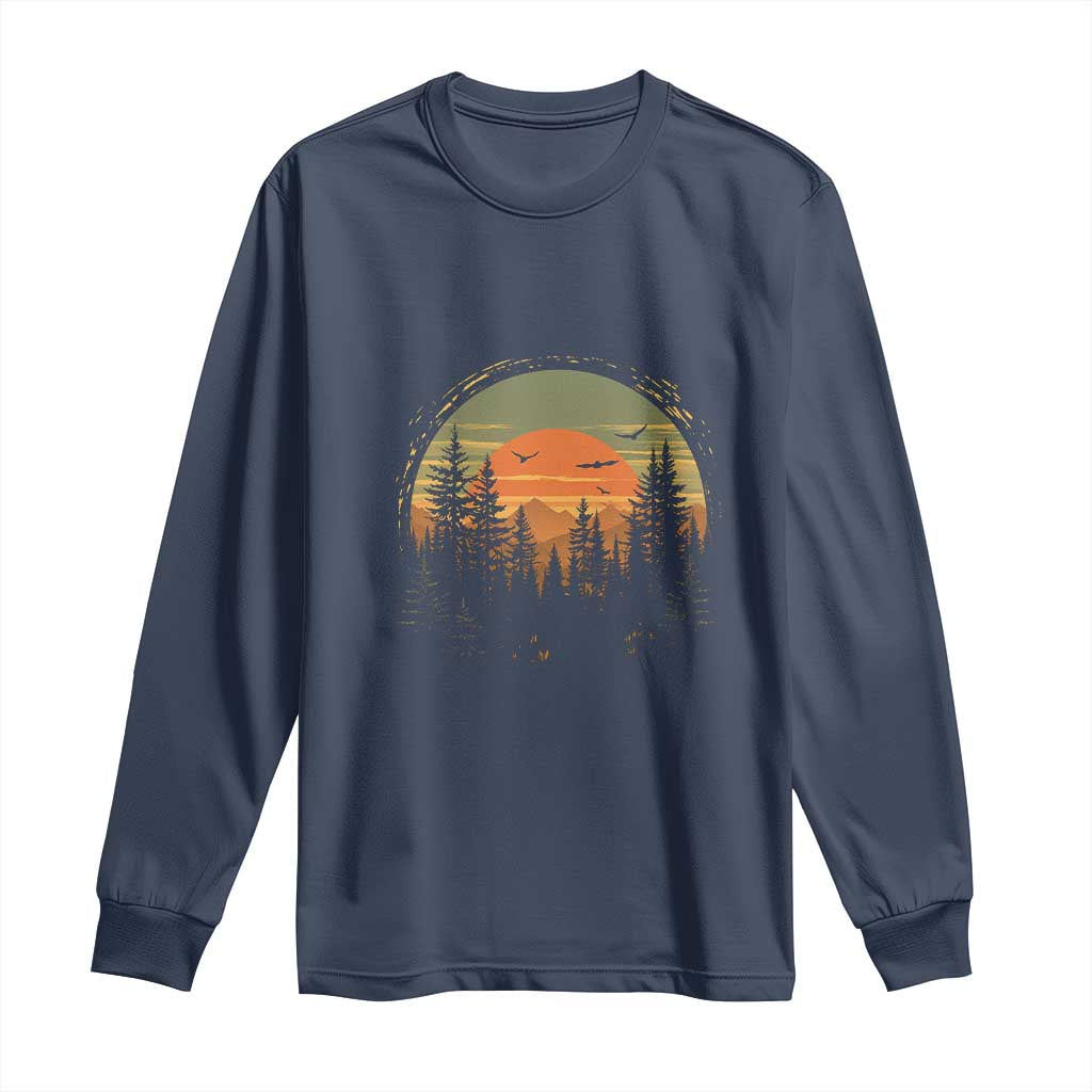 Retro Forest Trees Outdoors Nature Lover Long Sleeve Shirt