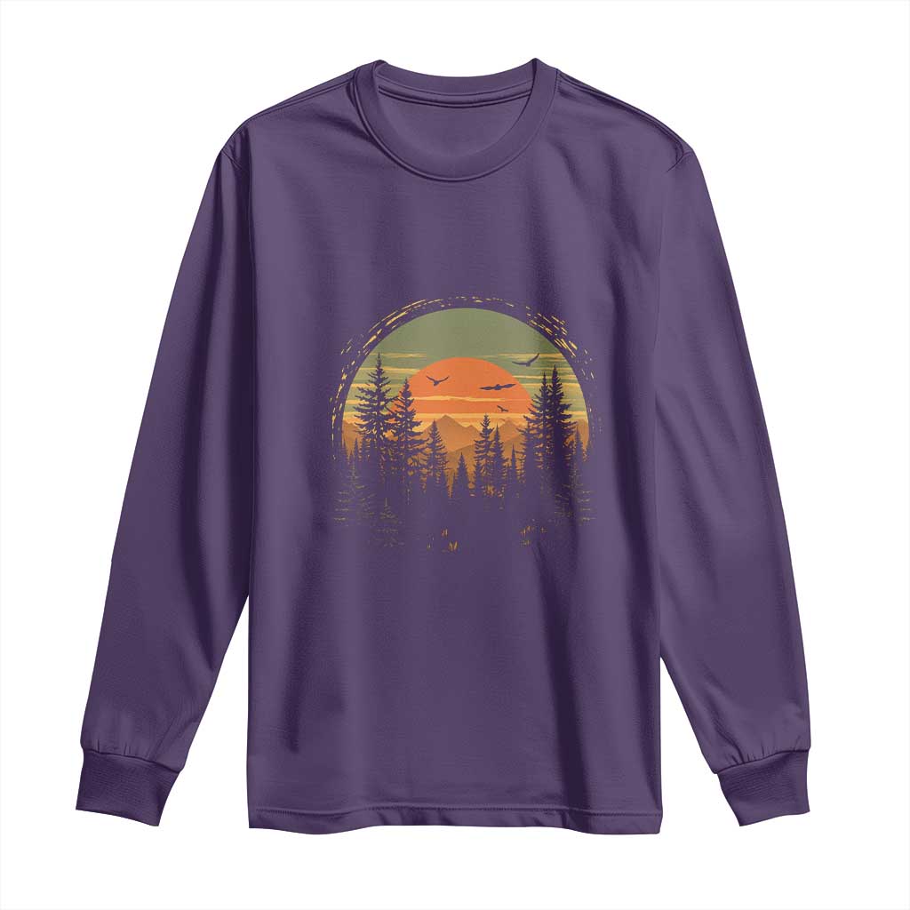 Retro Forest Trees Outdoors Nature Lover Long Sleeve Shirt