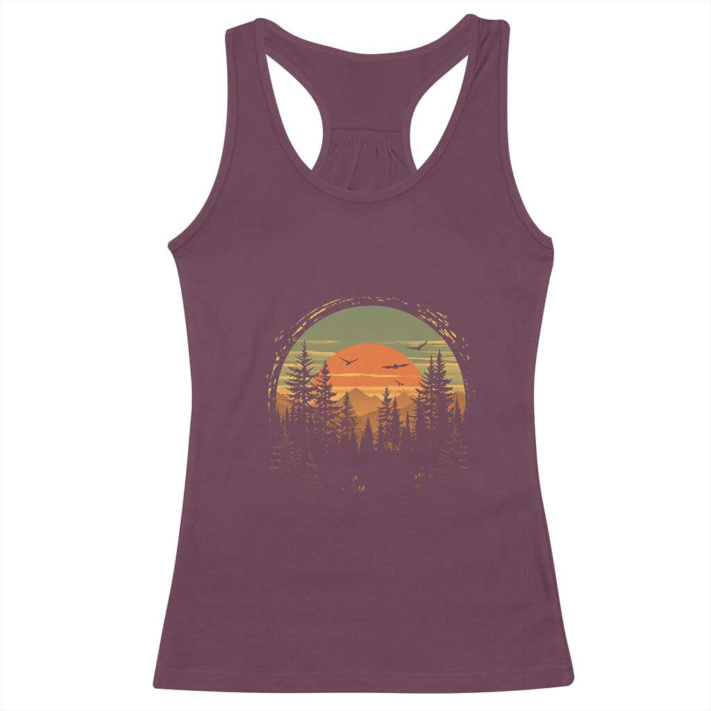 Retro Forest Trees Outdoors Nature Lover Racerback Tank Top