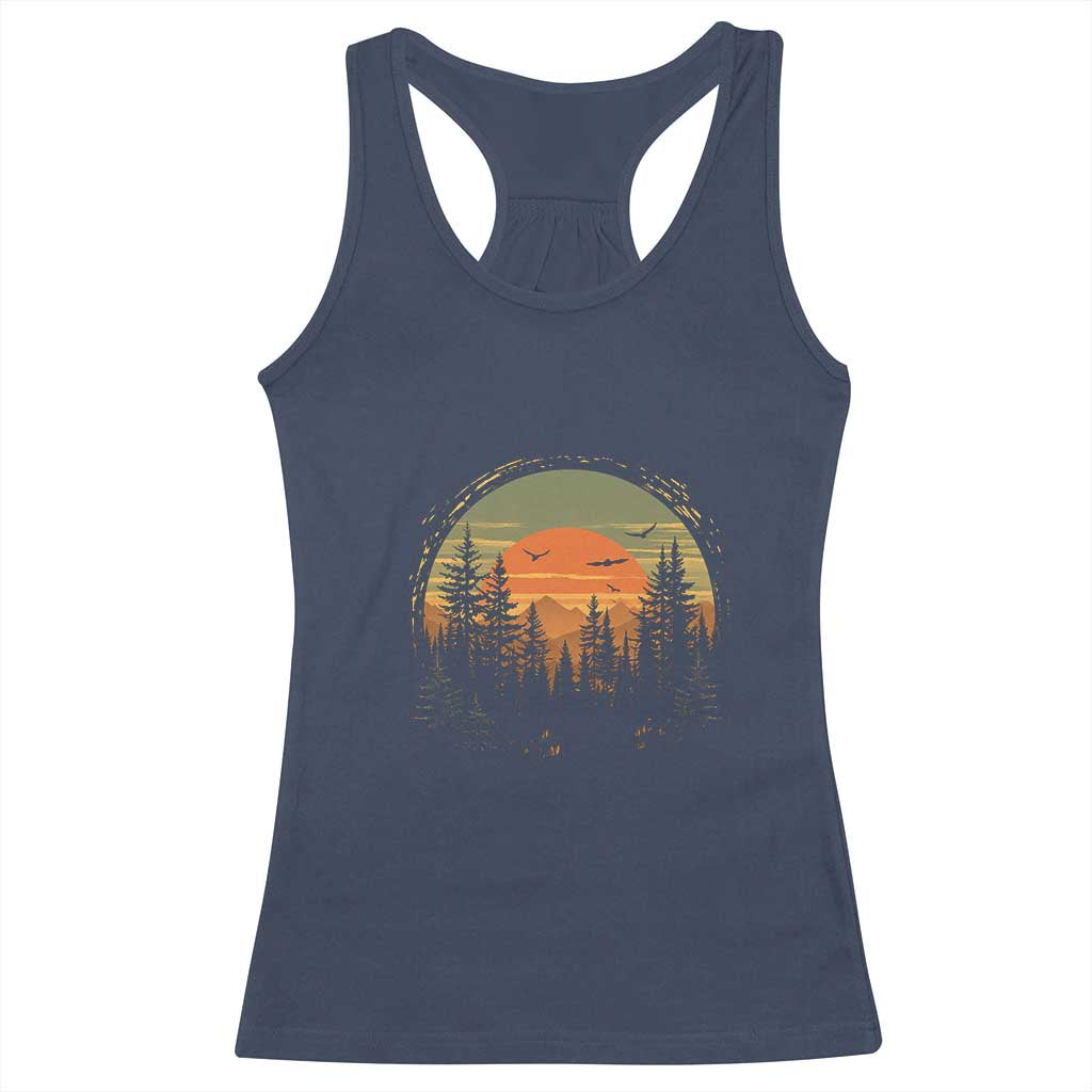 Retro Forest Trees Outdoors Nature Lover Racerback Tank Top