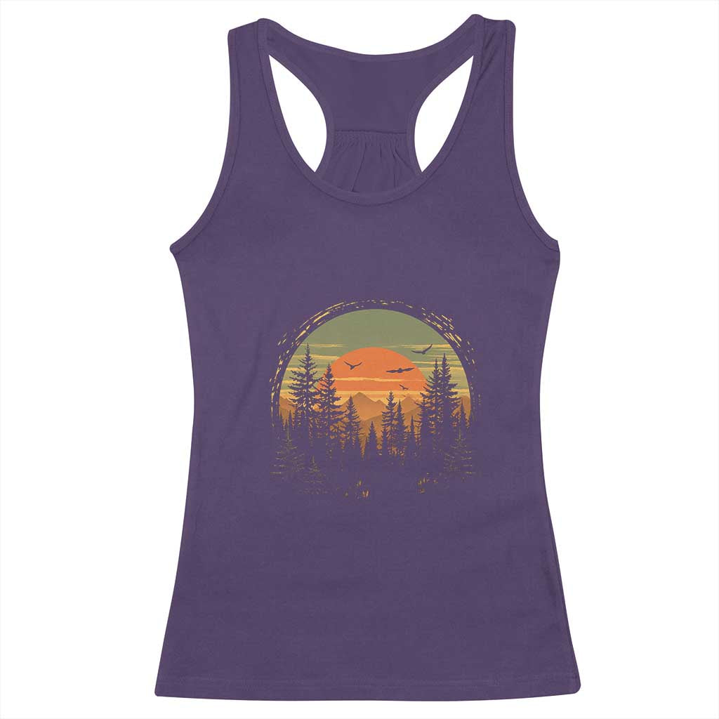Retro Forest Trees Outdoors Nature Lover Racerback Tank Top